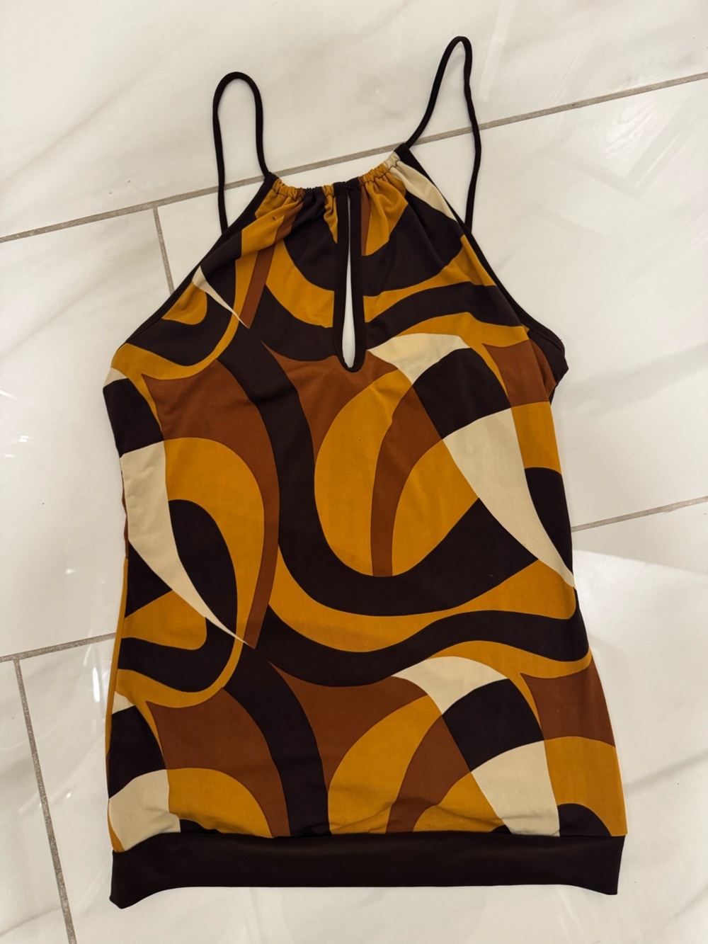 Shasa Collection Printed Halter Top in Mustard, Brown & Cream